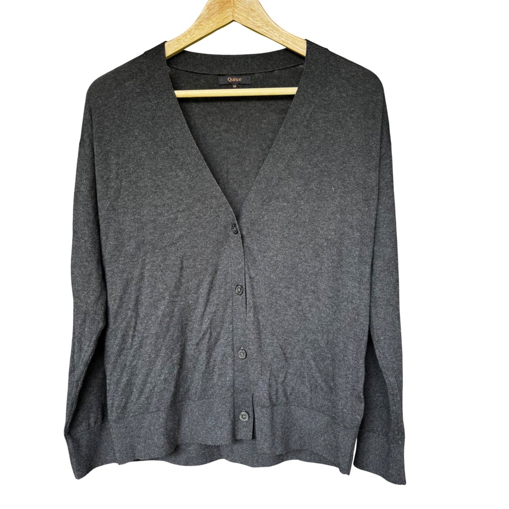 Quince Women's Cardigan Cotton Cashmere Charcoal Gray Size M Soft Minimalist